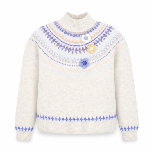 Front view of Next Teens Beige Fair Isle Mock Neck Wool Blend Jumper 9yrs