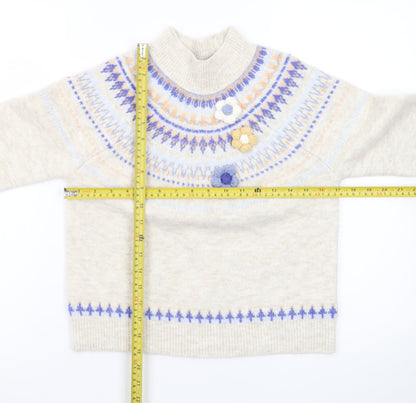 Next Teens Beige Fair Isle Mock Neck Wool Blend Jumper 9yrs