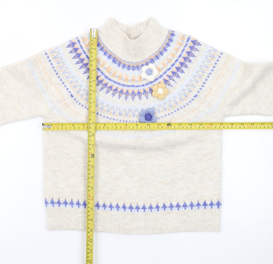 Next Teens Beige Fair Isle Mock Neck Wool Blend Jumper 9yrs