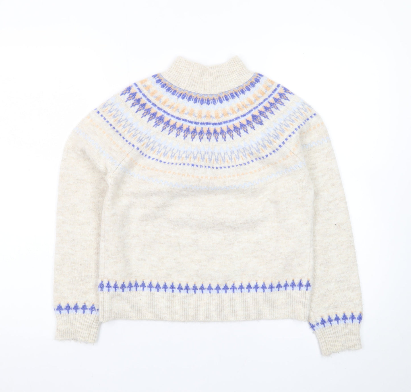 Next Teens Beige Fair Isle Mock Neck Wool Blend Jumper 9yrs