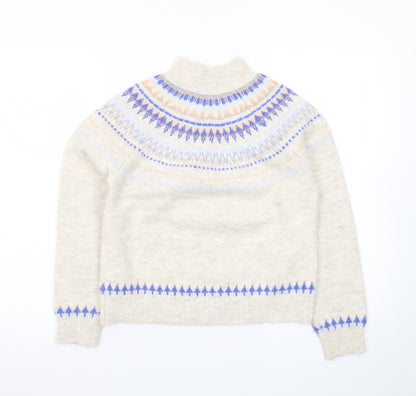 Next Teens Beige Fair Isle Mock Neck Wool Blend Jumper 9yrs