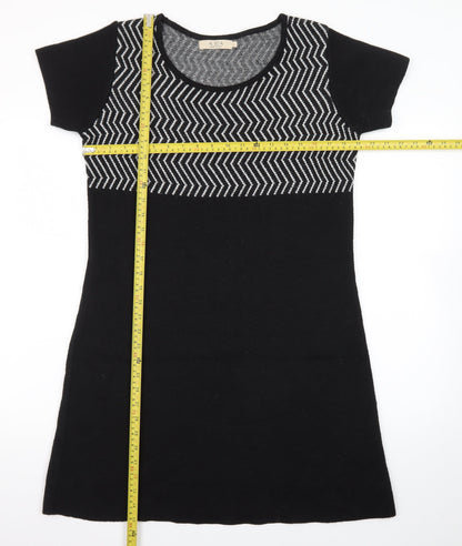 A. IDA Women Black Knee Length Knit Shift Dress L