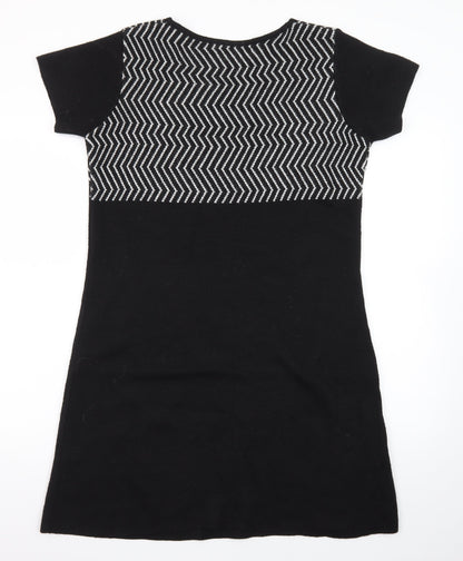 A. IDA Women Black Knee Length Knit Shift Dress L