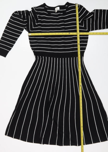 Stella Morgan Women's Black Striped Fit & Flare Knit Dress Size 12