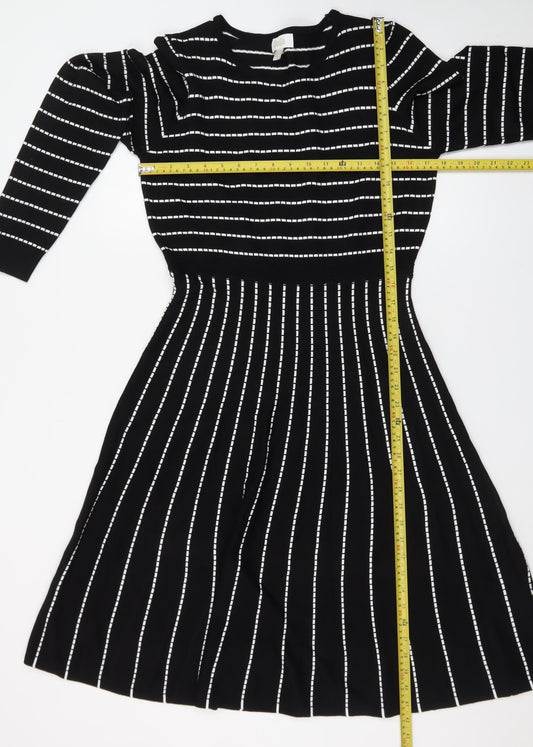 Stella Morgan Women's Black Striped Fit & Flare Knit Dress Size 12
