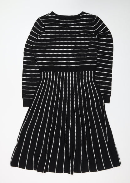 Stella Morgan Women's Black Striped Fit & Flare Knit Dress Size 12