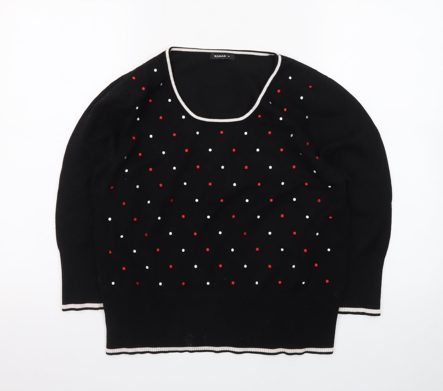 Roman Women’s Black Polka Dot Beaded Pullover Jumper Size 16