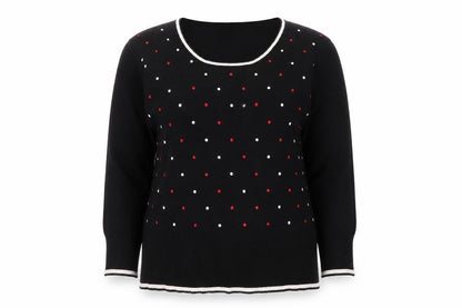 Roman Women’s Black Polka Dot Beaded Pullover Jumper Size 16