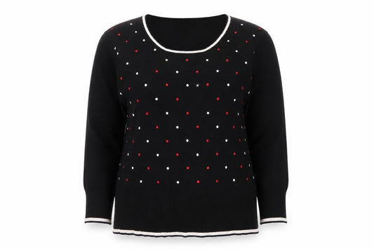 Roman Women’s Black Polka Dot Beaded Pullover Jumper Size 16