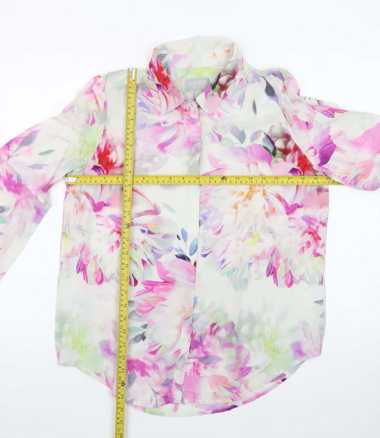 Pure Collection Women's Multicoloured Floral Silk Blouse UK 12