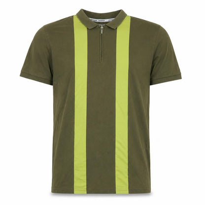 Threadbare Men's Green Colourblock 1/4 Zip Polo Shirt Size L