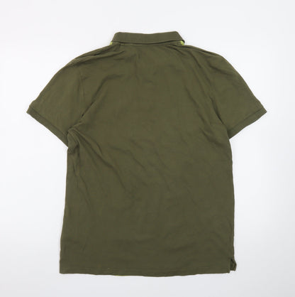 Threadbare Men's Green Colourblock 1/4 Zip Polo Shirt Size L