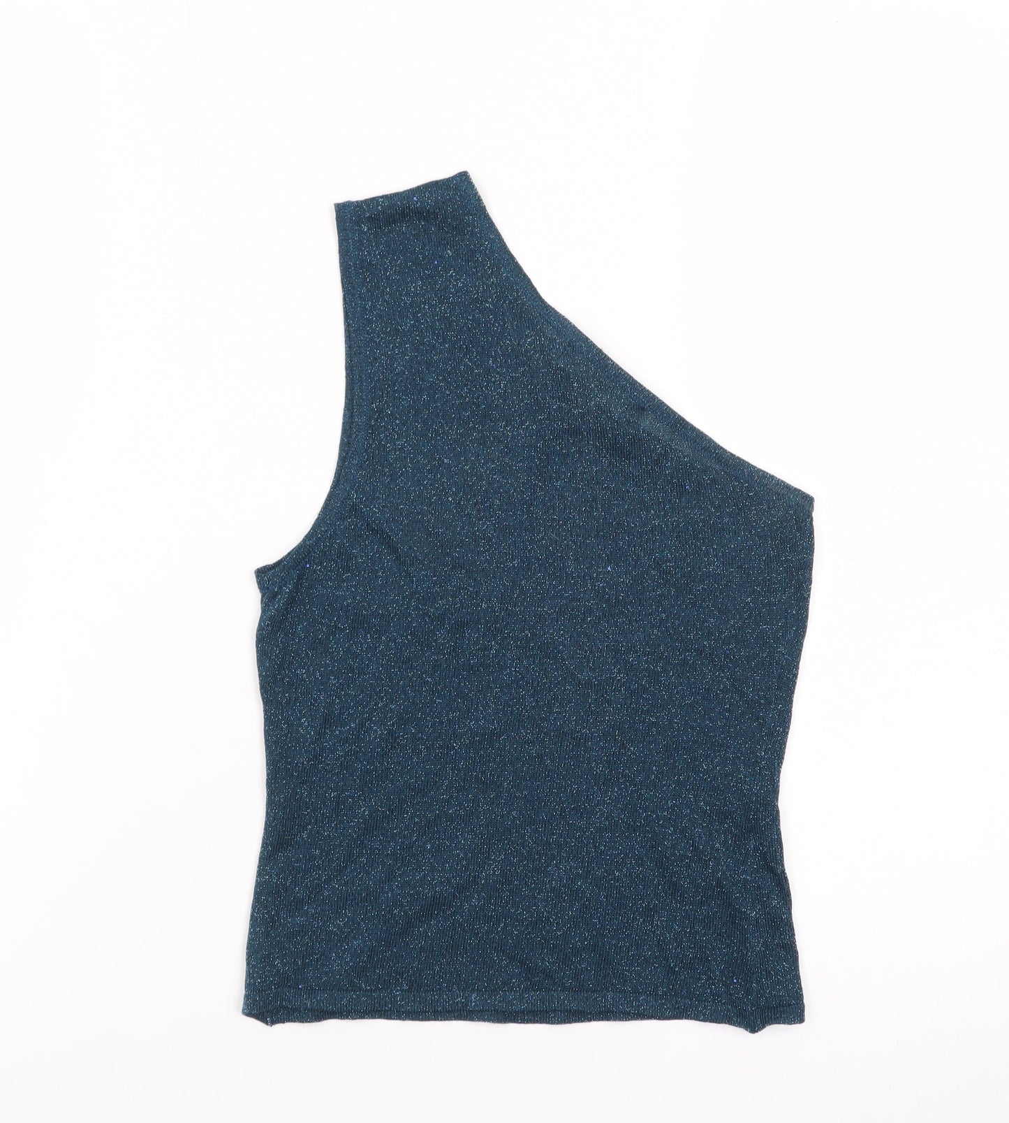 Motel Womens Blue Glitter One Shoulder Tank Top 2XS