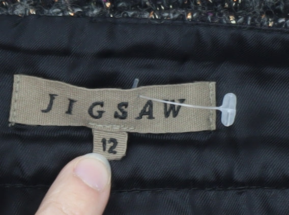 Jigsaw Women Grey Tweed Wool Blend Short Pencil Skirt Size 12