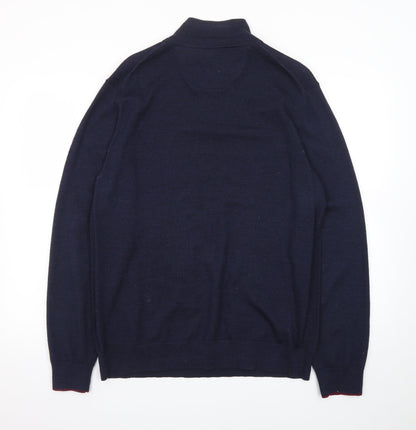 White Stuff Men’s Blue Wool Half Zip Jumper XL High Neck Knit