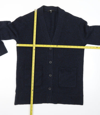 Uniqlo Women Blue Wool Blend V-Neck Button Cardigan M