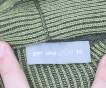 Marks and Spencer Per Una Women Green Striped Long Cardigan Size 14