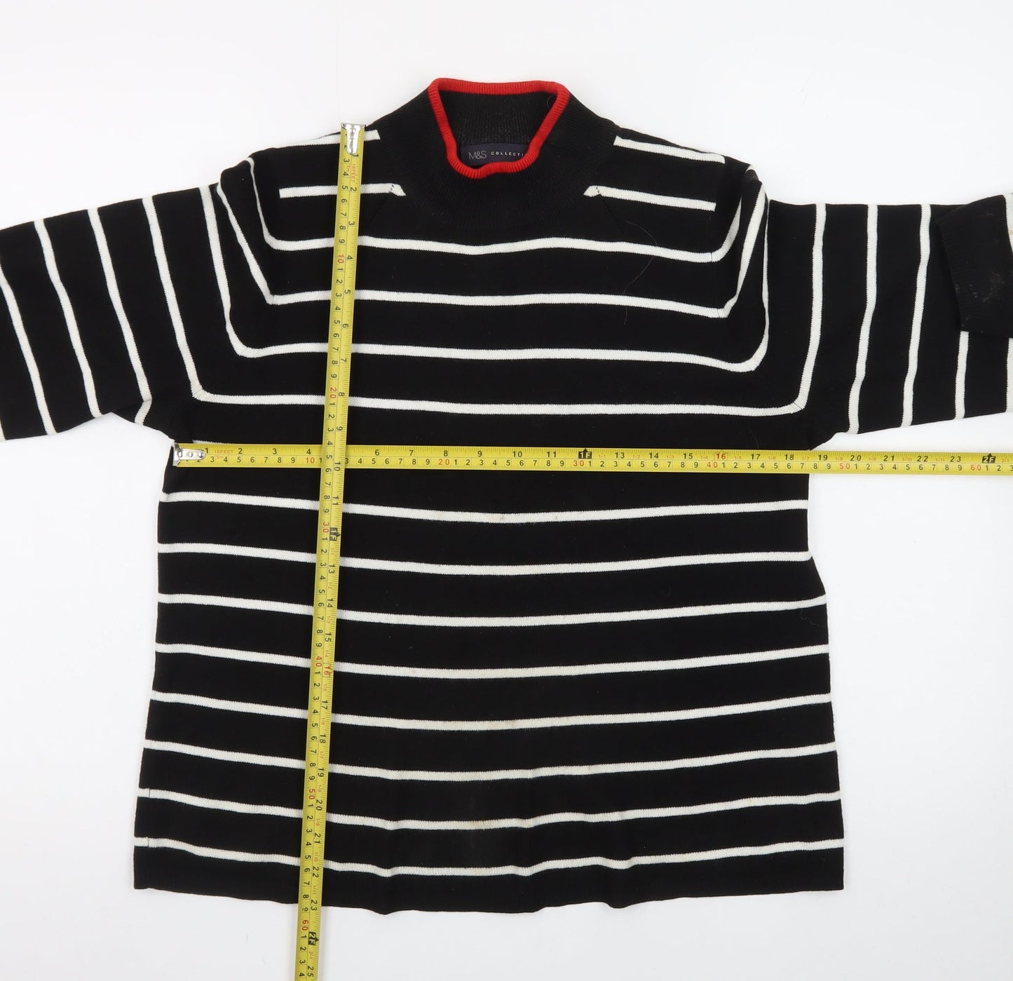 Marks and Spencer Women’s Black Striped Mock Neck Jumper Size 14