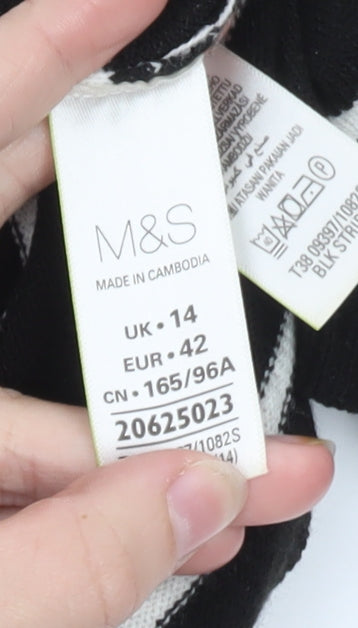 Marks and Spencer Women’s Black Striped Mock Neck Jumper Size 14