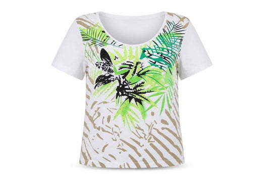Alexara Womens White Tropical Floral Summer T-Shirt Size 14