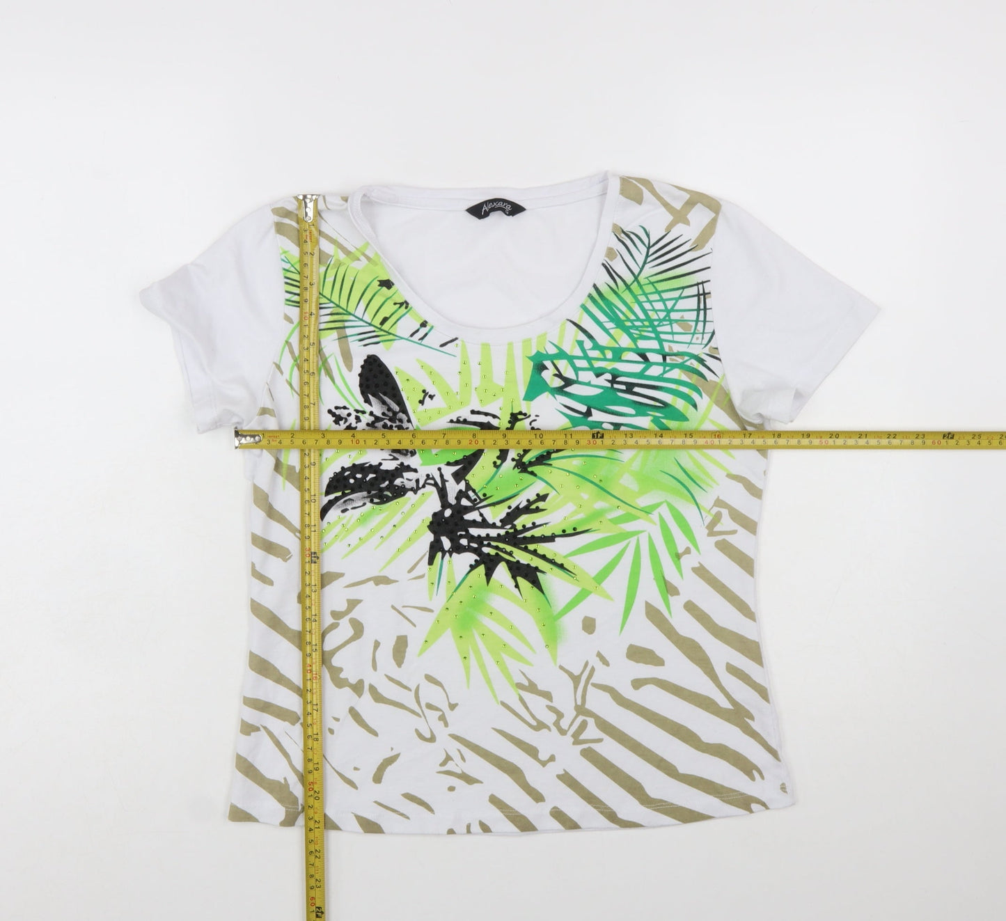 Alexara Womens White Tropical Floral Summer T-Shirt Size 14