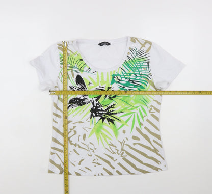 Alexara Womens White Tropical Floral Summer T-Shirt Size 14