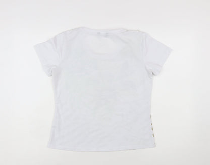 Alexara Womens White Tropical Floral Summer T-Shirt Size 14