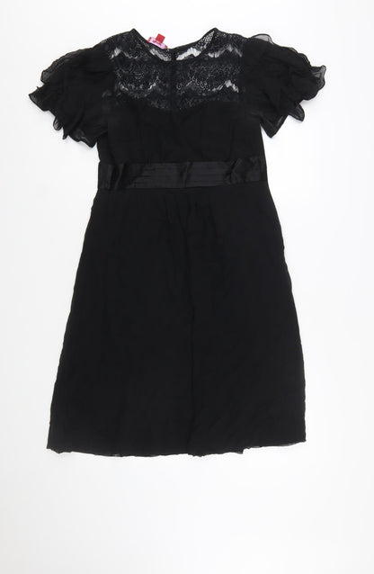 Monsoon Womens Black Silk Lace Knee Length Fit & Flare Dress Size 12