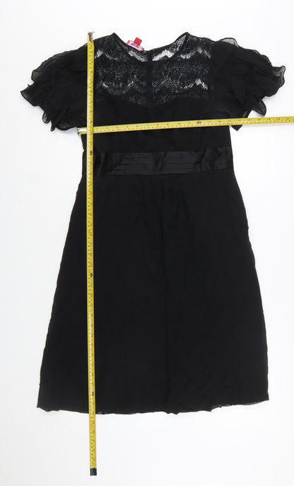 Monsoon Womens Black Silk Lace Knee Length Fit & Flare Dress Size 12