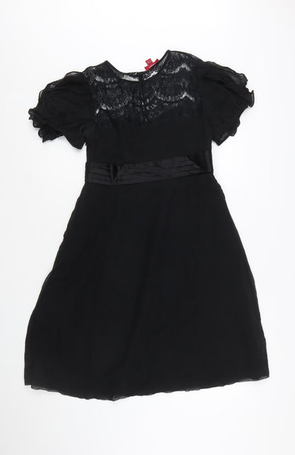 Monsoon Womens Black Silk Lace Knee Length Fit & Flare Dress Size 12