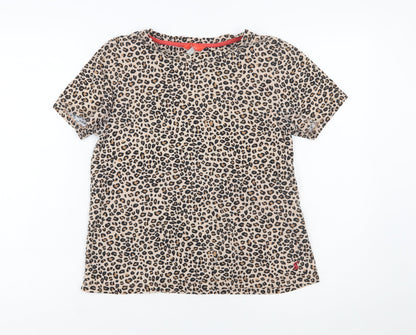 Joules Women's Beige Leopard Print Cotton T-Shirt UK 10