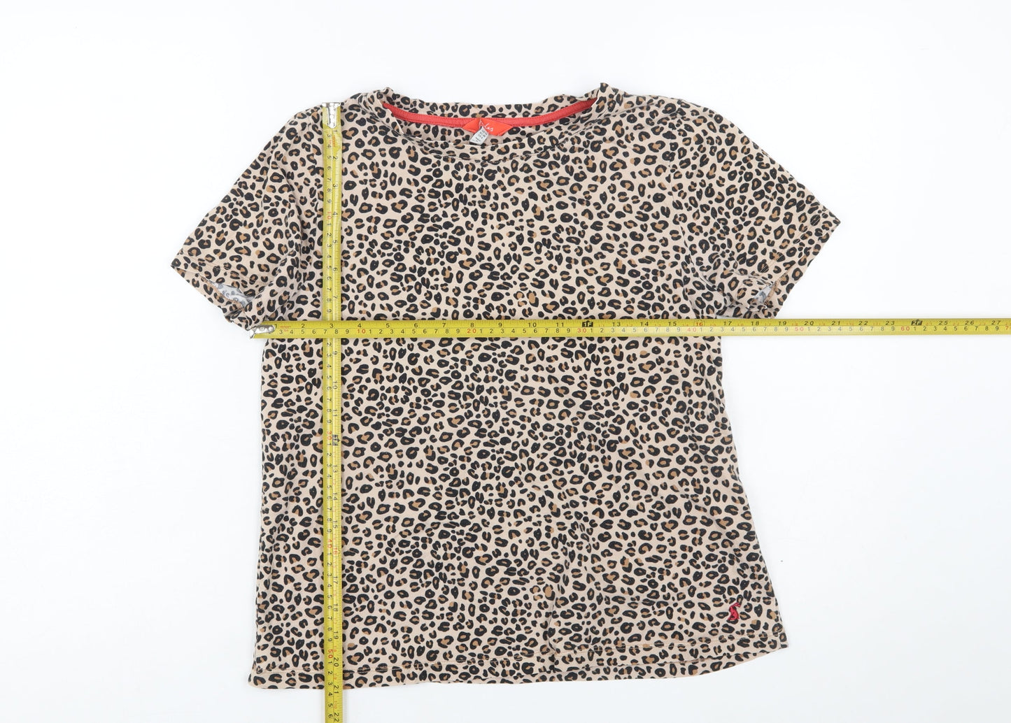 Joules Women's Beige Leopard Print Cotton T-Shirt UK 10