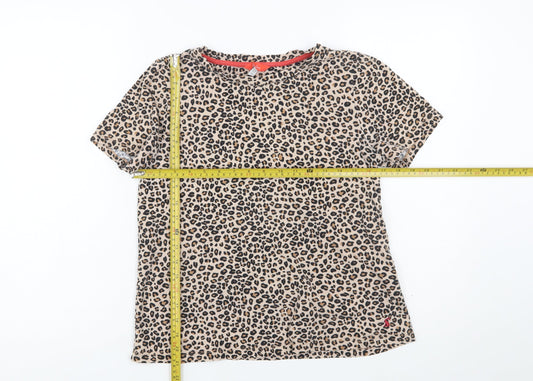 Joules Women's Beige Leopard Print Cotton T-Shirt UK 10