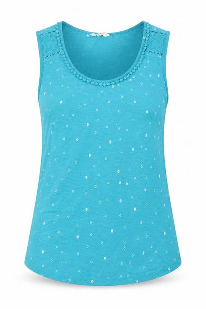 White Stuff Women's Blue Cotton Polka Dot Sleeveless Camisole Top Size 8