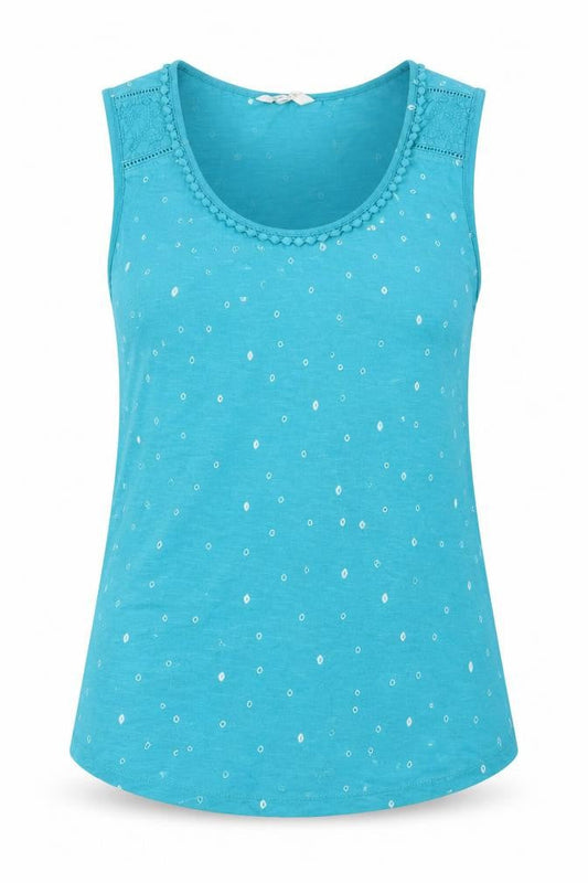 White Stuff Women's Blue Cotton Polka Dot Sleeveless Camisole Top Size 8