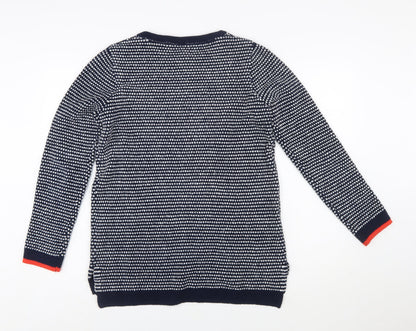 Joules Women Navy White Knit Pullover Jumper UK 10 Polyester Crew Neck