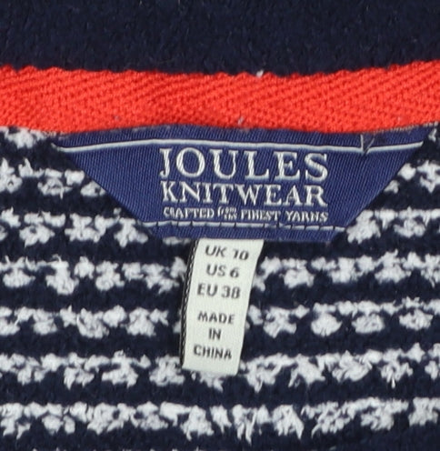 Joules Women Navy White Knit Pullover Jumper UK 10 Polyester Crew Neck