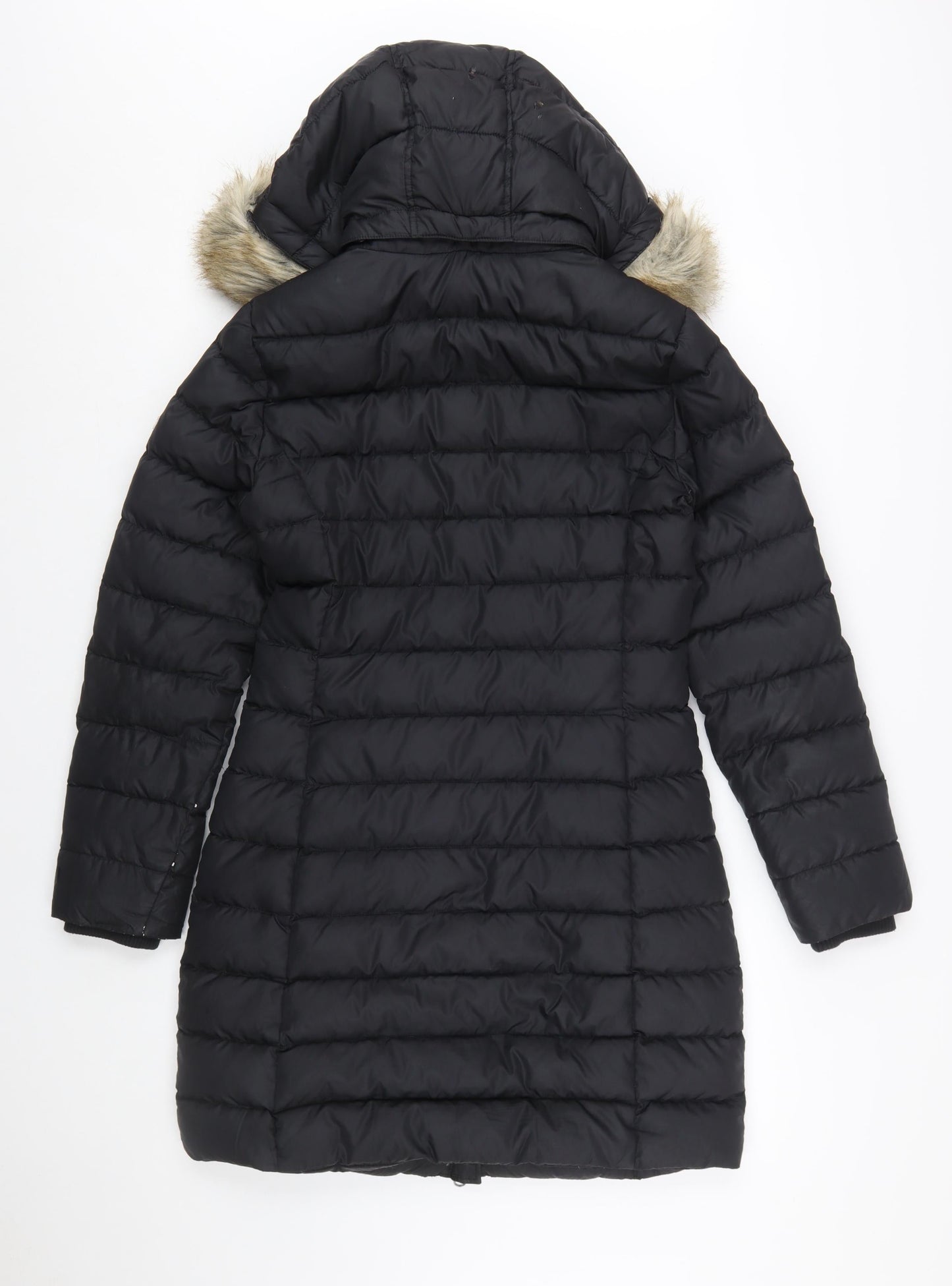 Tommy Jeans Women’s Black Long Puffer Coat Hooded Faux Fur Trim Size S