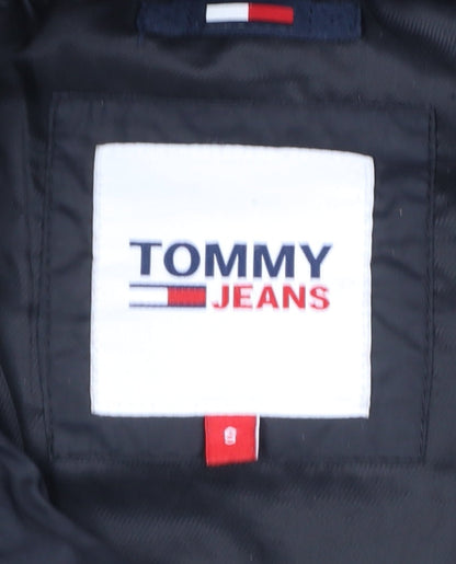 Tommy Jeans Women’s Black Long Puffer Coat Hooded Faux Fur Trim Size S