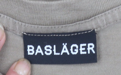 BASLÄGER Men's Beige Cotton Crew Neck Short Sleeve T-Shirt L