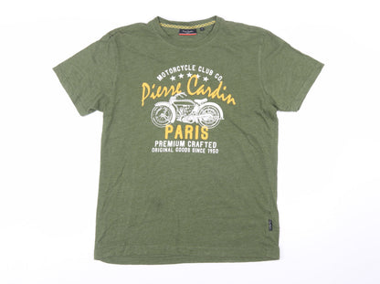 Pierre Cardin Men's Green Motorcycle Graphic T-Shirt Size L