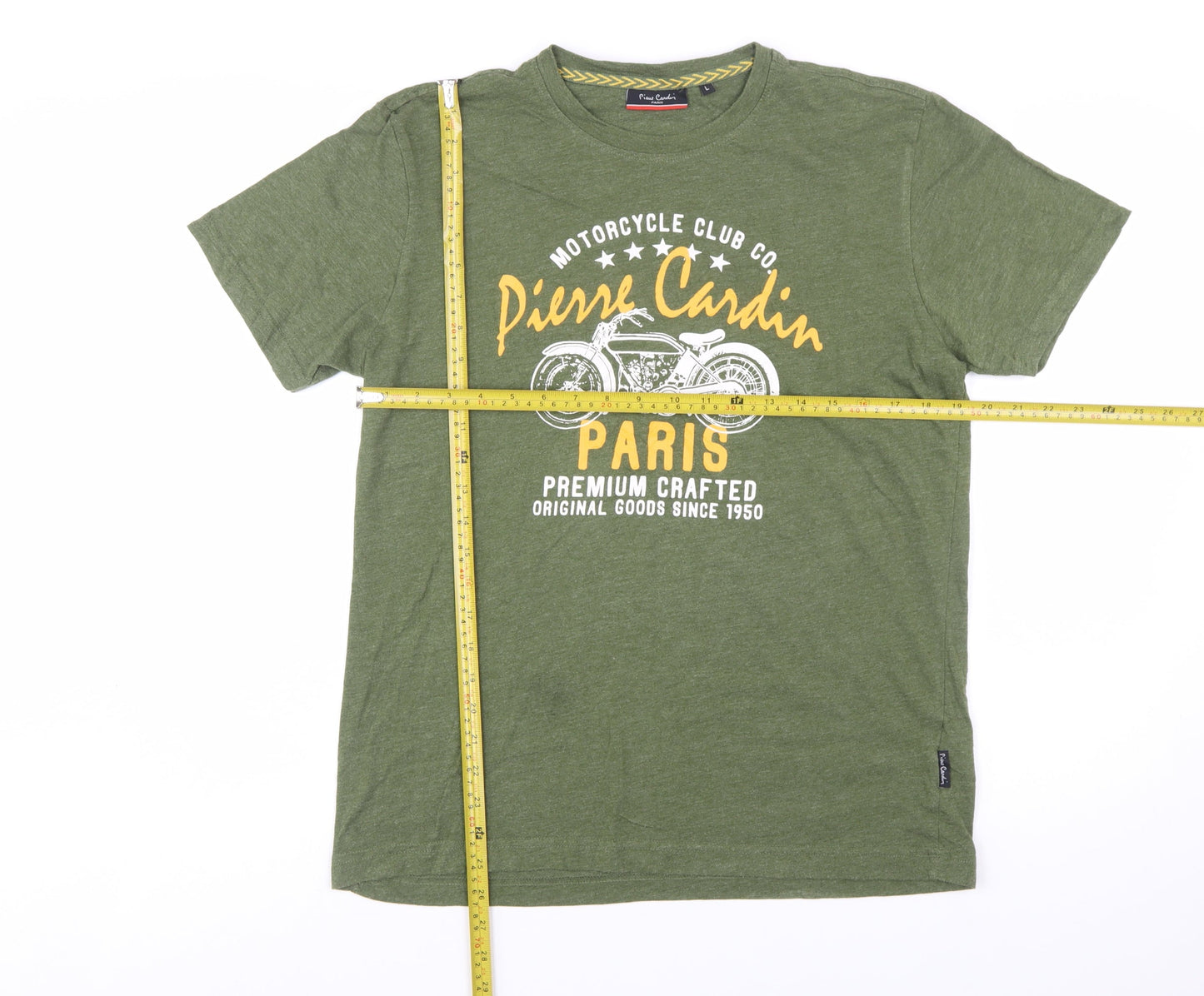Pierre Cardin Men's Green Motorcycle Graphic T-Shirt Size L