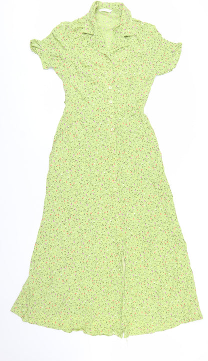 Marks and Spencer Women's Green Floral Shirt Dress Size 12