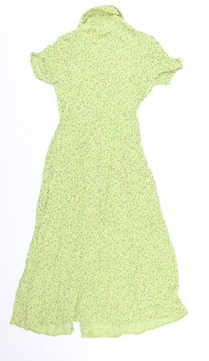 Marks and Spencer Women's Green Floral Shirt Dress Size 12