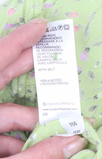 Marks and Spencer Women's Green Floral Shirt Dress Size 12