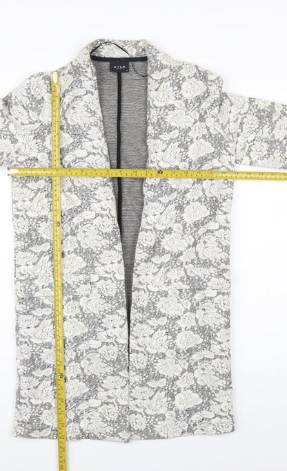 Vila Women's Grey Floral Lace Longline Blazer Jacket XS