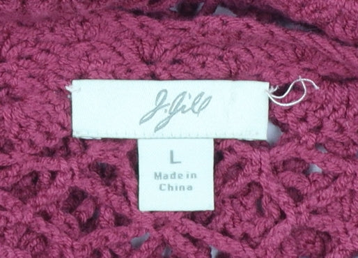 J.Jill Women Red Crochet Open Knit 3/4 Sleeve Cardigan L