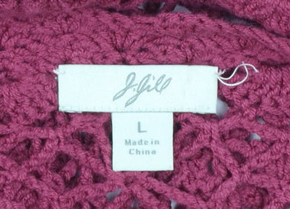 J.Jill Women Red Crochet Open Knit 3/4 Sleeve Cardigan L