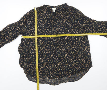 H&M Womens Black Floral Cotton Long Sleeve Tunic Blouse Size 12