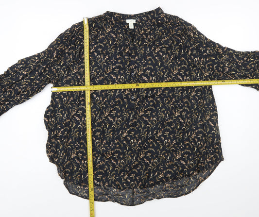 H&M Womens Black Floral Cotton Long Sleeve Tunic Blouse Size 12
